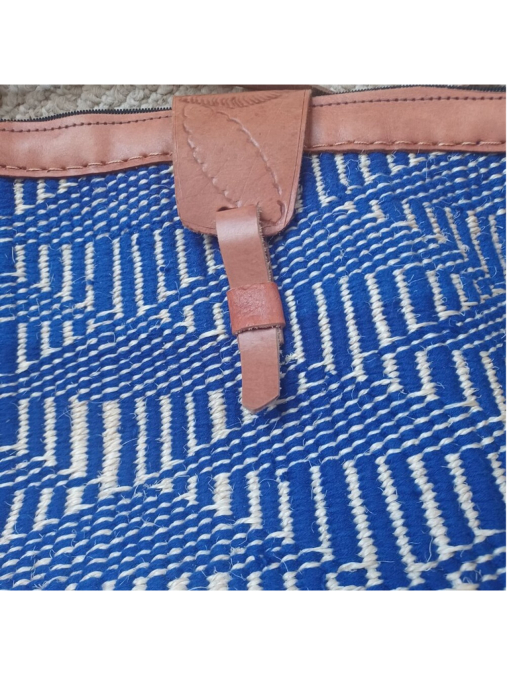 Vintage 1970s Hemp Twine Tooled Leather Large Hippie Beach Bag Purse Tote 70s - Picture 2 of 3
